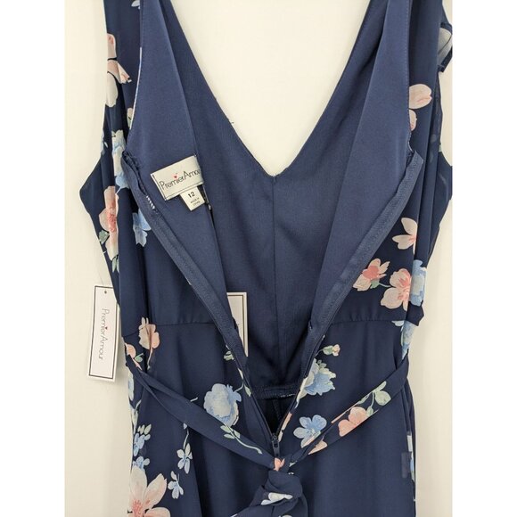 Premier Amour Floral Ruffle Midi Dress Size 12 Asymmetrical Hem Cottage Wedding - Picture 6 of 13